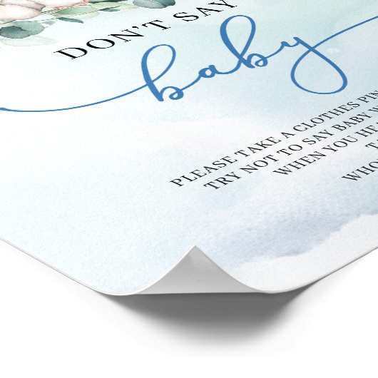 かわいい象の青い花はベビーゲームを言わない ポスター (角)