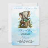 かわいい象の青い赤ちゃんシャワーその男の子 招待状 (正面)