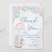 かわいい象の風船ピンクのフローラ赤ちゃんシャワー サンキューカード (正面)