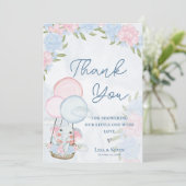 かわいい象の風船ピンクのフローラ赤ちゃんシャワー サンキューカード (スタンド正面)