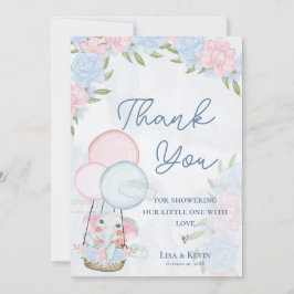 かわいい象の風船ピンクのフローラ赤ちゃんシャワー サンキューカード