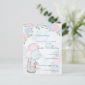 かわいい象の風船ピンクのフローラ赤ちゃんシャワー ポストカード (スタンド正面)