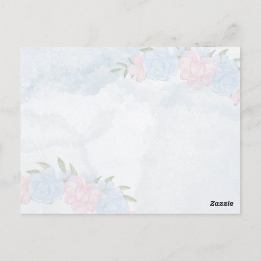 かわいい象の風船ピンクのフローラ赤ちゃんシャワー ポストカード (裏面)