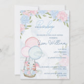 かわいい象の風船ピンクのフローラ赤ちゃんシャワー 招待状 (正面)