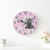 かわいい象の風船ベビーガールピンク子供部屋 ラージ壁時計 (ホーム)