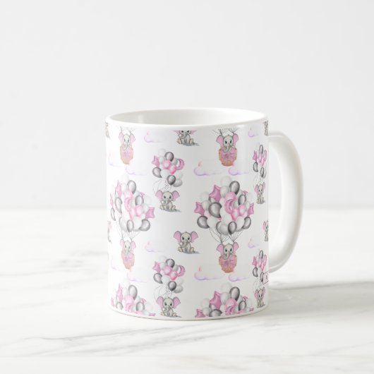 かわいい象の風船&雲ベビーガール コーヒーマグカップ (正面右)