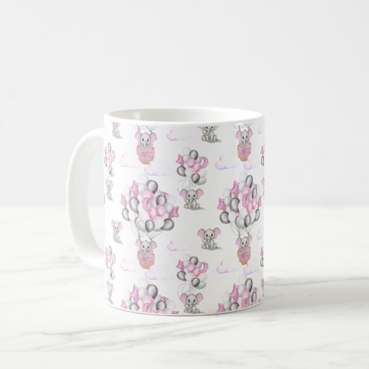 かわいい象の風船&雲ベビーガール コーヒーマグカップ (正面左)