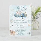 かわいい象の飛行機アドベンチャーオーボーイベビーシャワー 招待状 (スタンド正面)