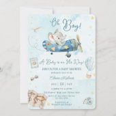 かわいい象の飛行機アドベンチャーオーボーイベビーシャワー 招待状 (正面)