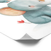 かわいい象の鳥ハローウォーターカラー子供部屋 ポスター (角)