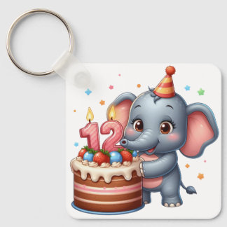 かわいい象の12歳の誕生日 キーホルダー