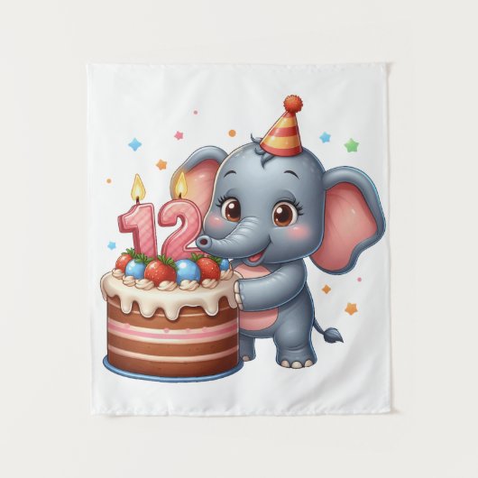 かわいい象の12歳の誕生日 タペストリー (正面)