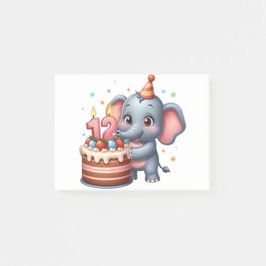 かわいい象の12歳の誕生日 ポストイット (正面)