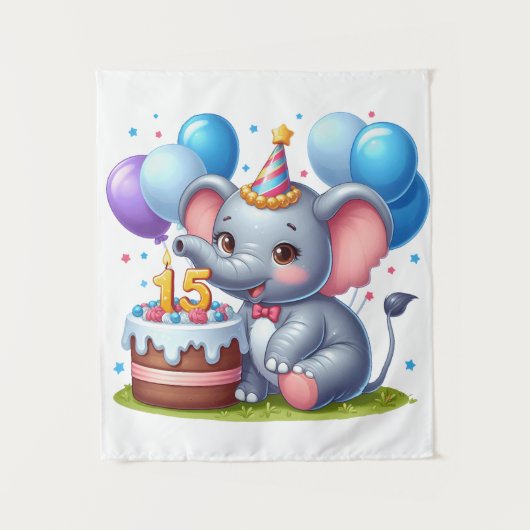 かわいい象の15歳の誕生日 タペストリー (正面)