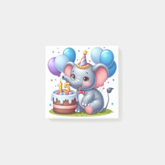かわいい象の15歳の誕生日 ポストイット (正面)