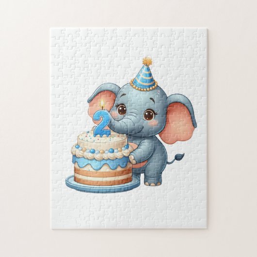 かわいい象の2歳の誕生日 ジグソーパズル (縦)