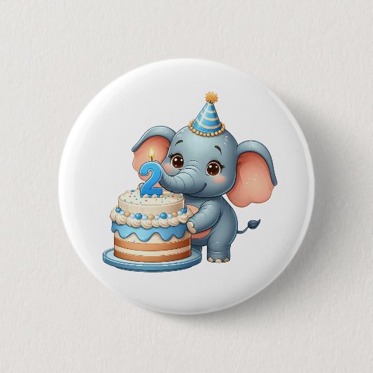 かわいい象の2歳の誕生日 缶バッジ (正面)