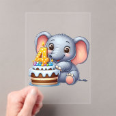 かわいい象の4歳の誕生日 アクリル招待状 (インサイチュ (ポータブル))