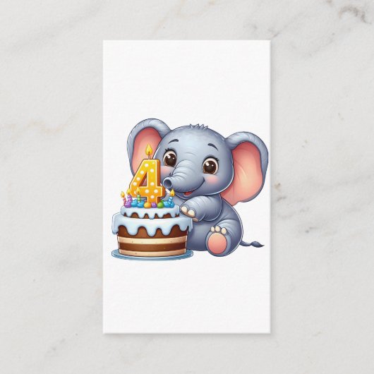 かわいい象の4歳の誕生日 エンクロージャーカード (正面)