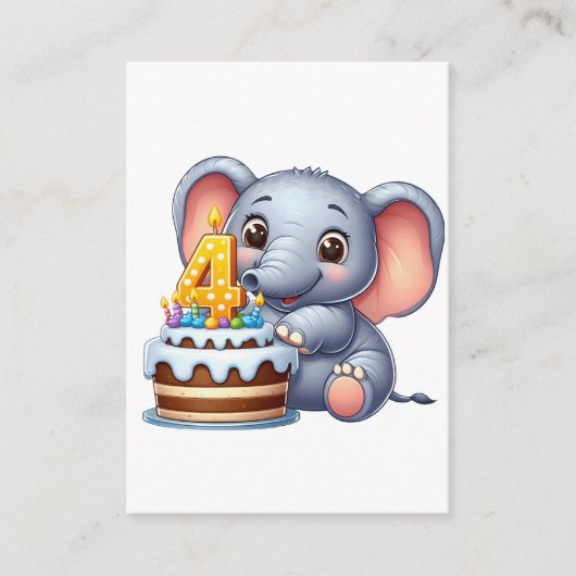 かわいい象の4歳の誕生日 エンクロージャーカード (正面)
