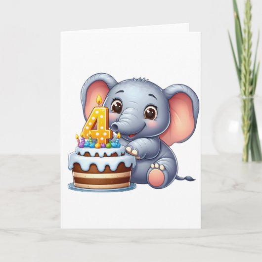 かわいい象の4歳の誕生日 カード (正面)