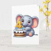 かわいい象の4歳の誕生日 カード (黄色い花)