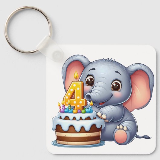 かわいい象の4歳の誕生日 キーホルダー (正面)