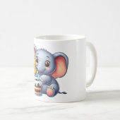 かわいい象の4歳の誕生日 コーヒーマグカップ (正面右)