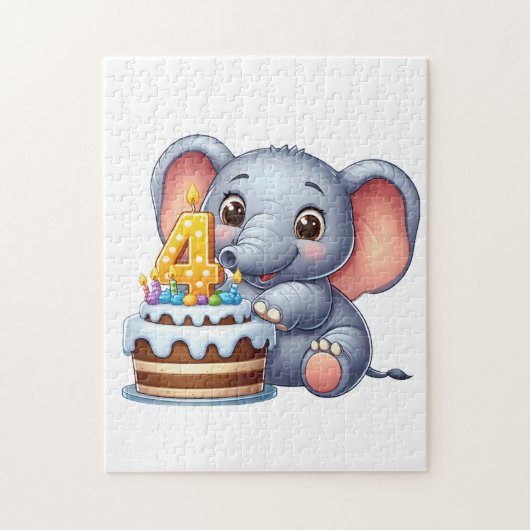 かわいい象の4歳の誕生日 ジグソーパズル (縦)