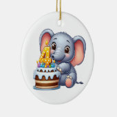 かわいい象の4歳の誕生日 セラミックオーナメント (右)