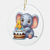 かわいい象の4歳の誕生日 セラミックオーナメント (左)