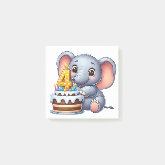 かわいい象の4歳の誕生日 ポストイット (正面)