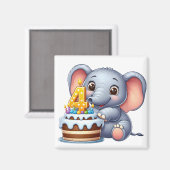 かわいい象の4歳の誕生日 マグネット (正面/裏面)