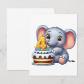 かわいい象の4歳の誕生日 招待状 (正面/裏面)