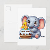かわいい象の4歳の誕生日 案内ポストカード (正面/裏面)
