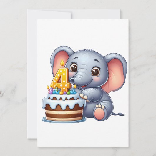 かわいい象の4歳の誕生日 案内状 (正面)
