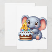 かわいい象の4歳の誕生日 案内状 (正面/裏面)