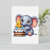 かわいい象の4歳の誕生日 箔招待状 (立ち正面)