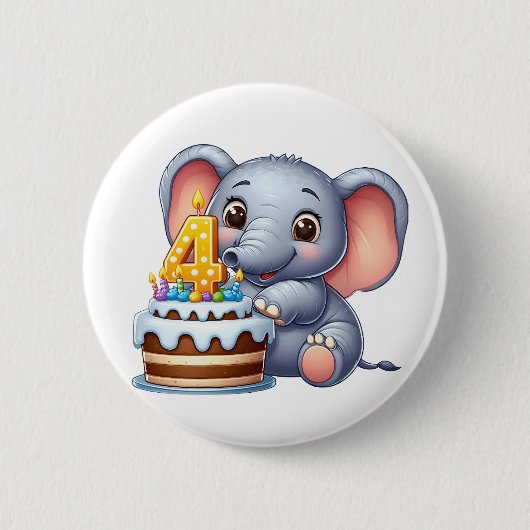 かわいい象の4歳の誕生日 缶バッジ (正面)