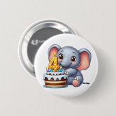 かわいい象の4歳の誕生日 缶バッジ (正面&裏面)