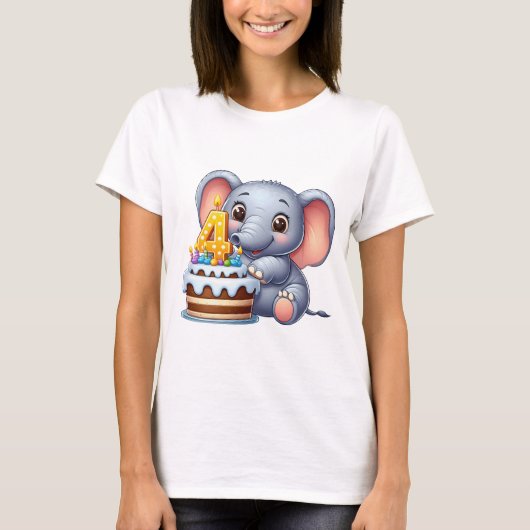 かわいい象の4歳の誕生日 Tシャツ (正面)