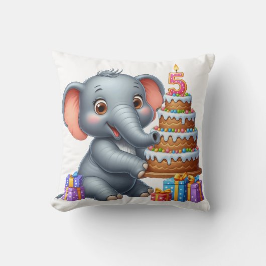 かわいい象の5歳の誕生日 クッション (正面)