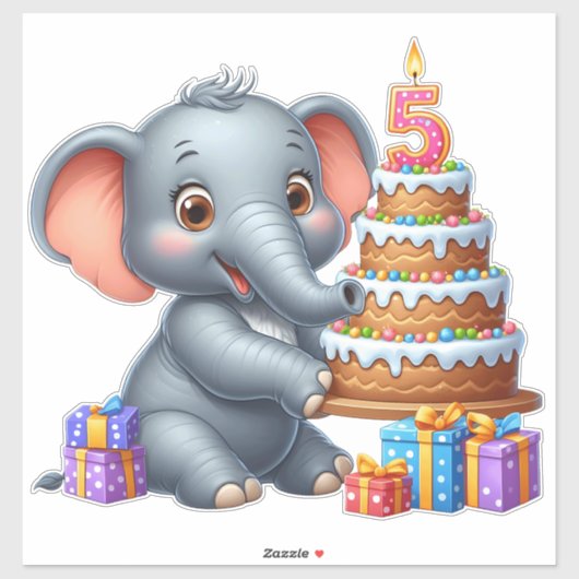 かわいい象の5歳の誕生日 シール (シート)