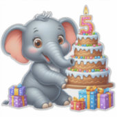 かわいい象の5歳の誕生日 シール (正面)
