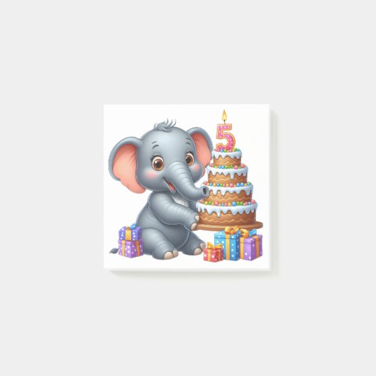 かわいい象の5歳の誕生日 ポストイット (正面)