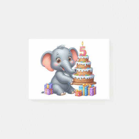 かわいい象の5歳の誕生日 ポストイット (正面)