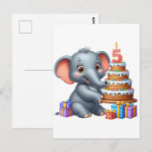かわいい象の5歳の誕生日 ポストカード (正面/裏面)