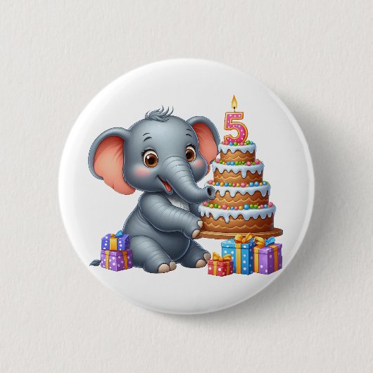 かわいい象の5歳の誕生日 缶バッジ (正面)