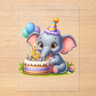 かわいい象の6歳の誕生日 アクリル招待状