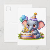 かわいい象の6歳の誕生日 インビテーションポストカード (正面/裏面)
